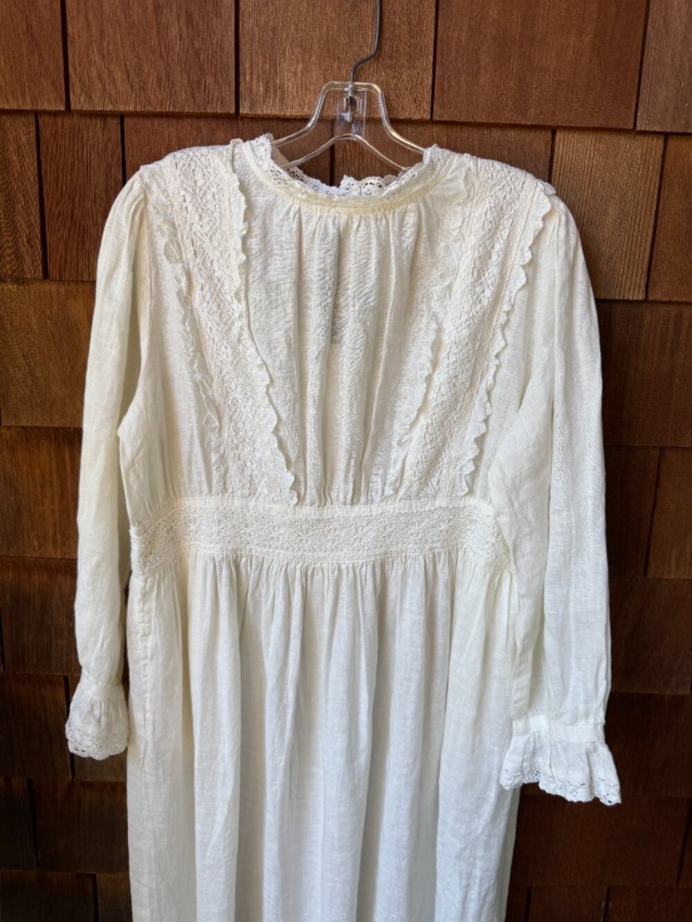 Vintage Romantic Edwardian White Linen and Lace Midi Dress in Women's Large - Picture 2 of 12